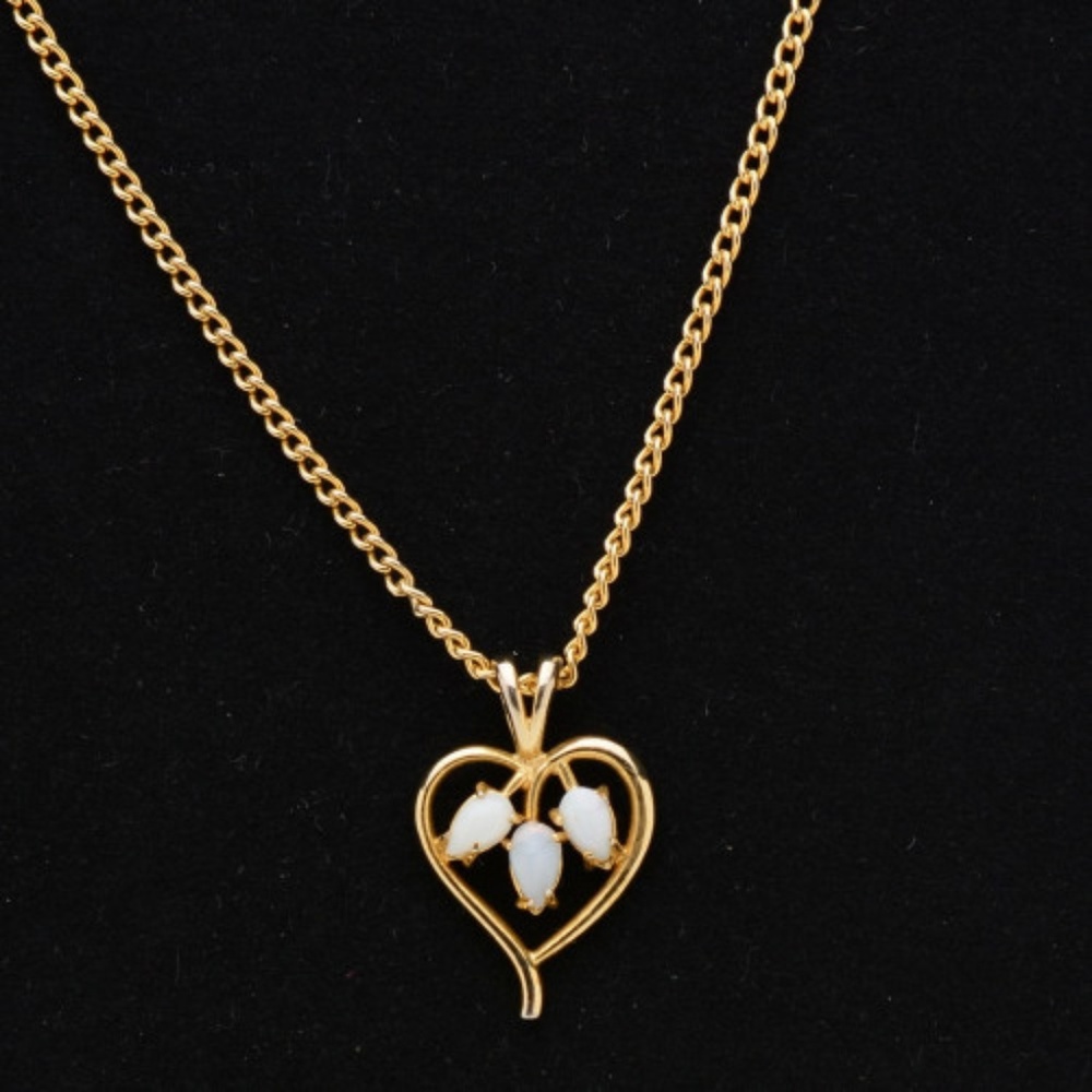 Opals in Golden Heart Pendant Necklace - Vintage